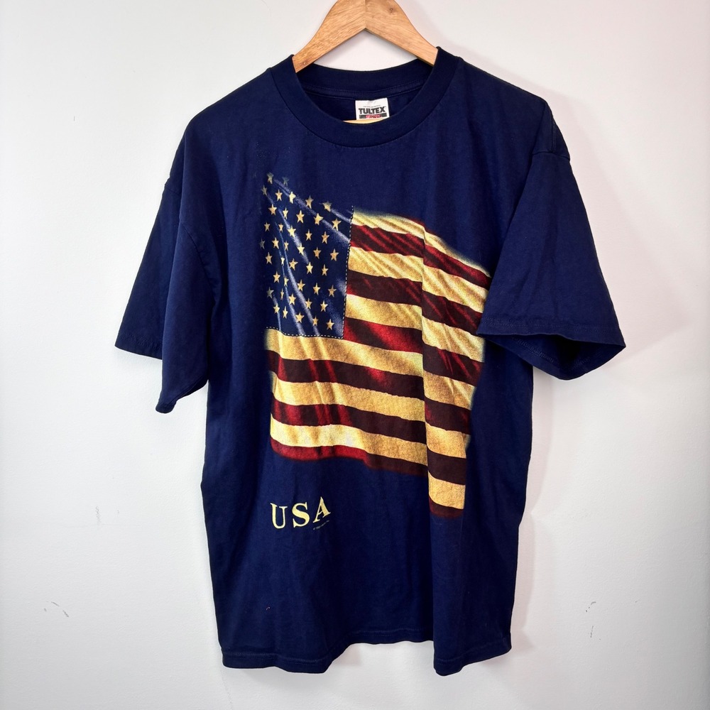 Vintage 1999 USA American Flag Tultex T-Shirt XL Patriotic 90s Graphic Tee